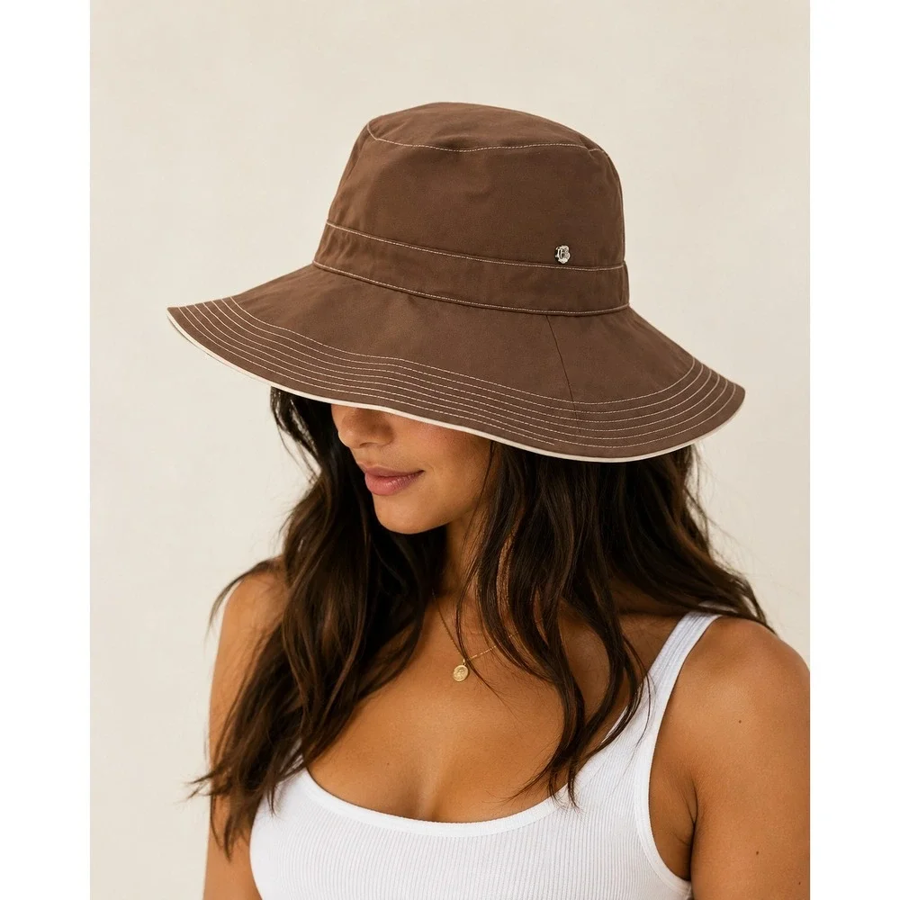 Flora Bella Brown Wide Brim Sun Hat Packable Beach Travel Women's One Size